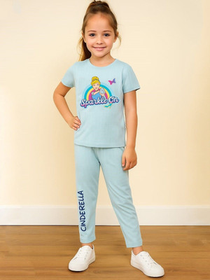 YK Disney Girls Casual T-shirt Trouser(Blue)