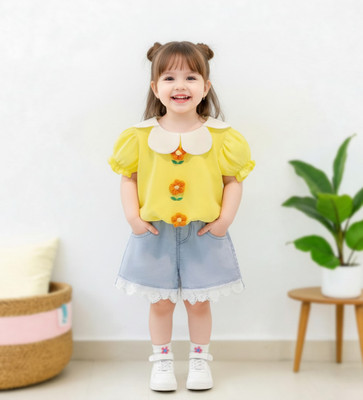 Delta Fashion Baby Girls Casual T-shirt Shorts(Yellow)