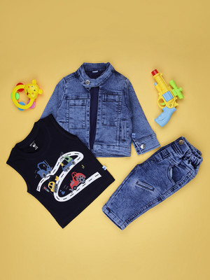 V-MART Baby Boys Casual T-shirt Pant(Blue)