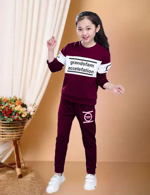 DRUZZEE Girls Casual T-shirt Track Pants(Maroon)