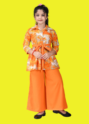 ZEXXO Girls Festive & Party Ethnic Jacket, Kurta and Palazzo Set(Pink Pack of 1)