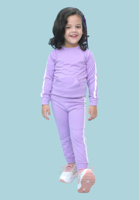 Chandrika Girls Casual T-shirt Track Pants(PURPLE)