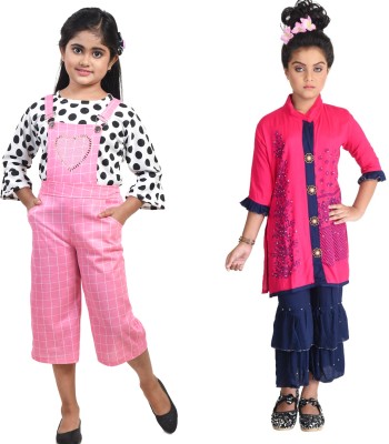 Fariha Fashions Girls Party(Festive) Dress Dungaree(Pink)