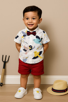 StyleDust Baby Boys & Baby Girls Casual Shirt Shorts(DOVEBIRD_WHITE-RED)