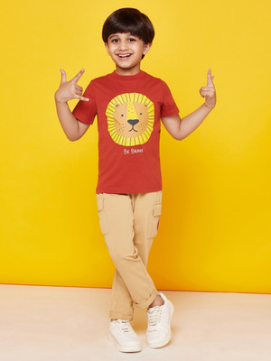 Spunkies Boys Casual T-shirt Track Pants(Brown)