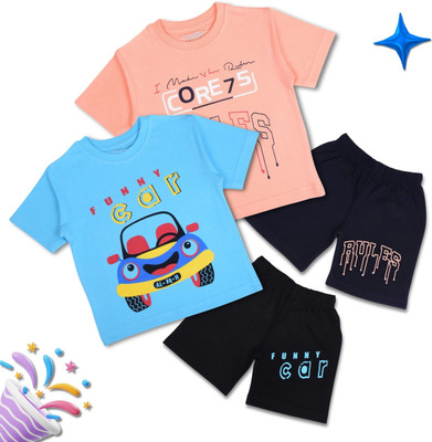 Worton Fashion Baby Boys Casual T-shirt Shorts(Blue & Peach)