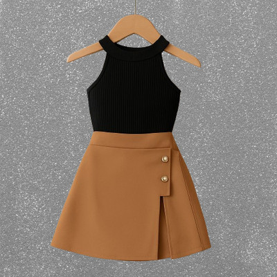 RIYANSHI Girls Casual Top Skirt(Black, Brown)