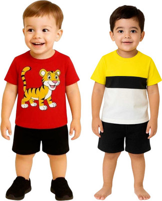 SEGRO Baby Boys & Baby Girls Casual T-shirt Shorts(RED, GOLD)