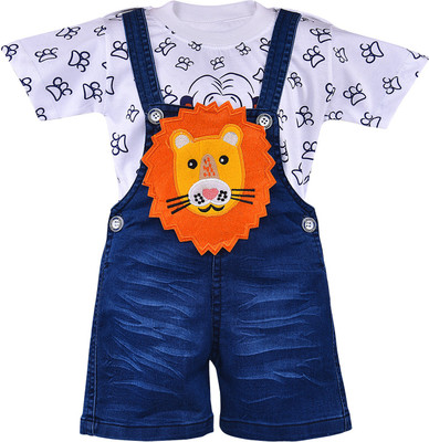 Wishkaro Baby Boys Casual T-shirt Dungaree(Orange)