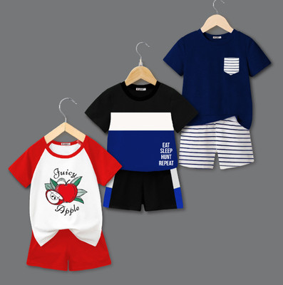 tarsier Baby Boys & Baby Girls Casual T-shirt Shorts(EAT_NAVY/WHITE STRIPED POC_APPLE_PC3_)