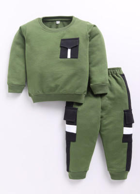 carrydreams Boys & Girls Casual T-shirt Trouser(OLIVE_BLACK)