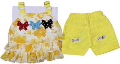 Fashiva Baby Girls Party(Festive) Top Shorts(Lemon Yellow)