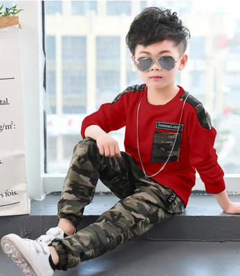 Kilimoli Boys Party(Festive) Track Pants Track Pants, T-shirt(Red)