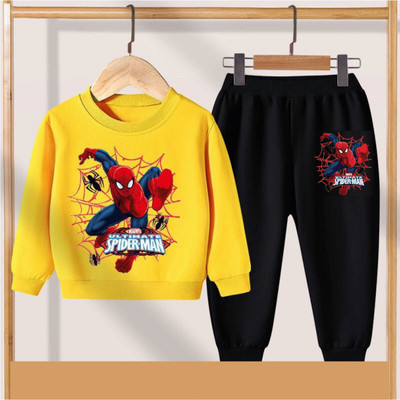 RUNJHUN Baby Boys Spiderman Casual T-shirt Pant(Yellow)