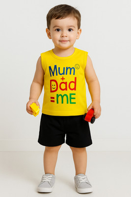 Piku Store Baby Boys & Baby Girls Casual T-shirt Shorts(Canary Yellow, Black)