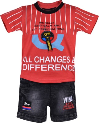 Wishkaro Baby Boys Casual T-shirt Shorts(Red)