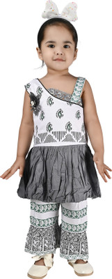 new gen Baby Girls Casual Top Pant(Silver)