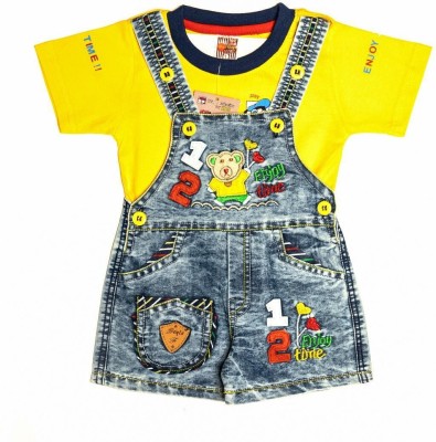 Wise Guys Baby Boys & Baby Girls Casual T-shirt Dungaree(Yellow, Sky Blue)