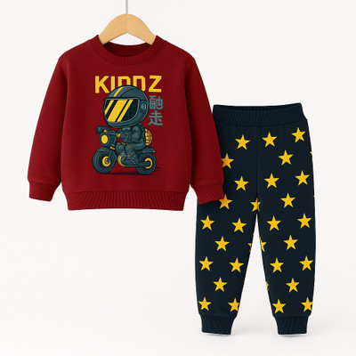 toystshirt Baby Boys & Baby Girls Casual Sweatshirt Pant(Maroon & Black)