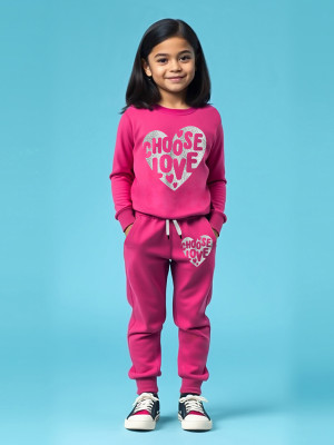 Trampoline Girls Casual T-shirt Track Pants(Pink)