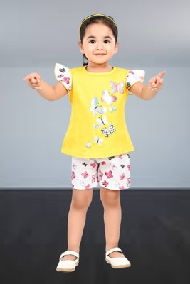 Smuktar garments Baby Girls Casual Top Pant(YELLOW)