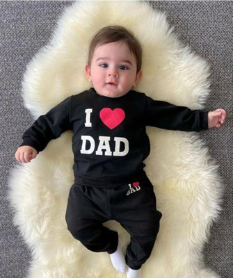 MUCARE Baby Boys & Baby Girls Casual T-shirt Pyjama(Black Dad)