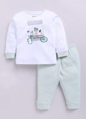 Smart Baby Baby Boys & Baby Girls Casual T-shirt Pyjama(Green & White)