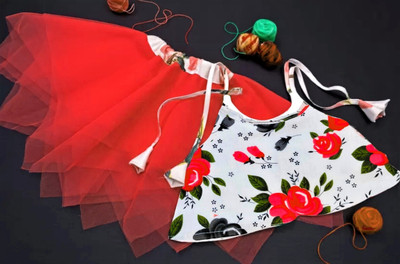 DREAMFILL Baby Girls Party(Festive) Top Skirt(Red)