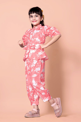 Vijatree Girls Casual Top Pant(Pink / White 2)