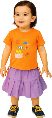 MiniMighty Baby Girls Casual T-shirt Skirt(orange)