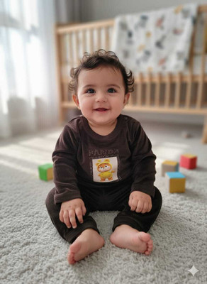 kanakya Baby Boys & Baby Girls Kung Fu Panda Casual Sweatshirt Trouser(BROWN)