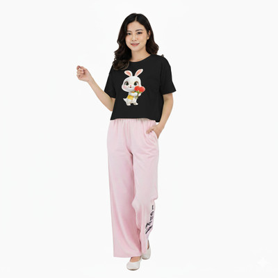 Wearax Girls Casual T-shirt Trouser(Black)