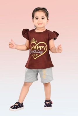 HENA TEXTILE Baby Girls Casual Top Shorts(COFFEE)