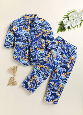 Lazy Shark Girls Casual Shirt Pant(Blue)