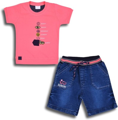 Wishkaro Baby Boys Casual T-shirt Shorts(Pink)