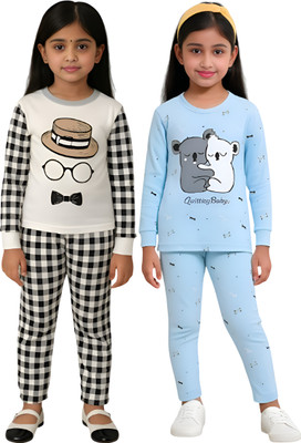 Cute N Tight Boys & Girls Casual T-shirt Pant(White-Wblue)