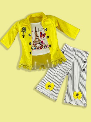 DK FASHION Baby Girls Party(Festive) T-shirt Pant(YELLOW)