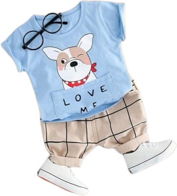 Ogggy Fasion Baby Boys & Baby Girls Party(Festive) T-shirt Pant(Light Blue)