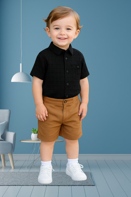 KRIYU CREATION Boys Casual Shirt Shorts(black Khakhi)