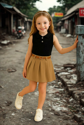KRIYU CREATION Girls Party(Festive) Top Skirt(BLACK)