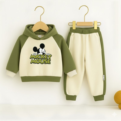 affantasy Baby Boys & Baby Girls Mickey Casual Sweatshirt Sweatpant(Green & Off whitre)
