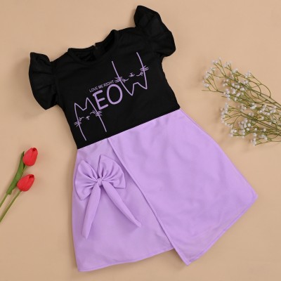 ATIQUE Baby Girls Midi/Knee Length Casual Dress(Purple, Short Sleeve)