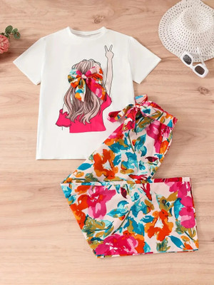 PORPY Girls Casual T-shirt Pant(White & Multicolor 1)