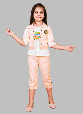AYESHAFASHION Baby Girls Party(Festive) Top Capri(PEACH)