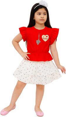 SAINAGARMENTS Baby Girls Party(Festive) Top Skirt(RED)