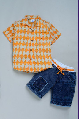 Dear to dad Baby Boys Casual T-shirt Shorts(Yellow-Check)