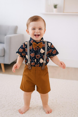 HV CREATION COLLECTION Boys Party(Festive) Shirt Shorts(Black)