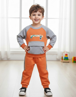 HIKUJ Boys Casual T-shirt Track Pants(Orange)