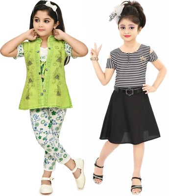 Sidra Girls Casual Dress Jegging(Black,White & Green)