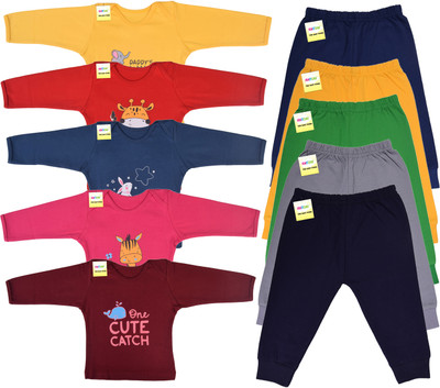 Kwitchy Baby Boys & Baby Girls Casual T-shirt Pyjama(Multicolor)